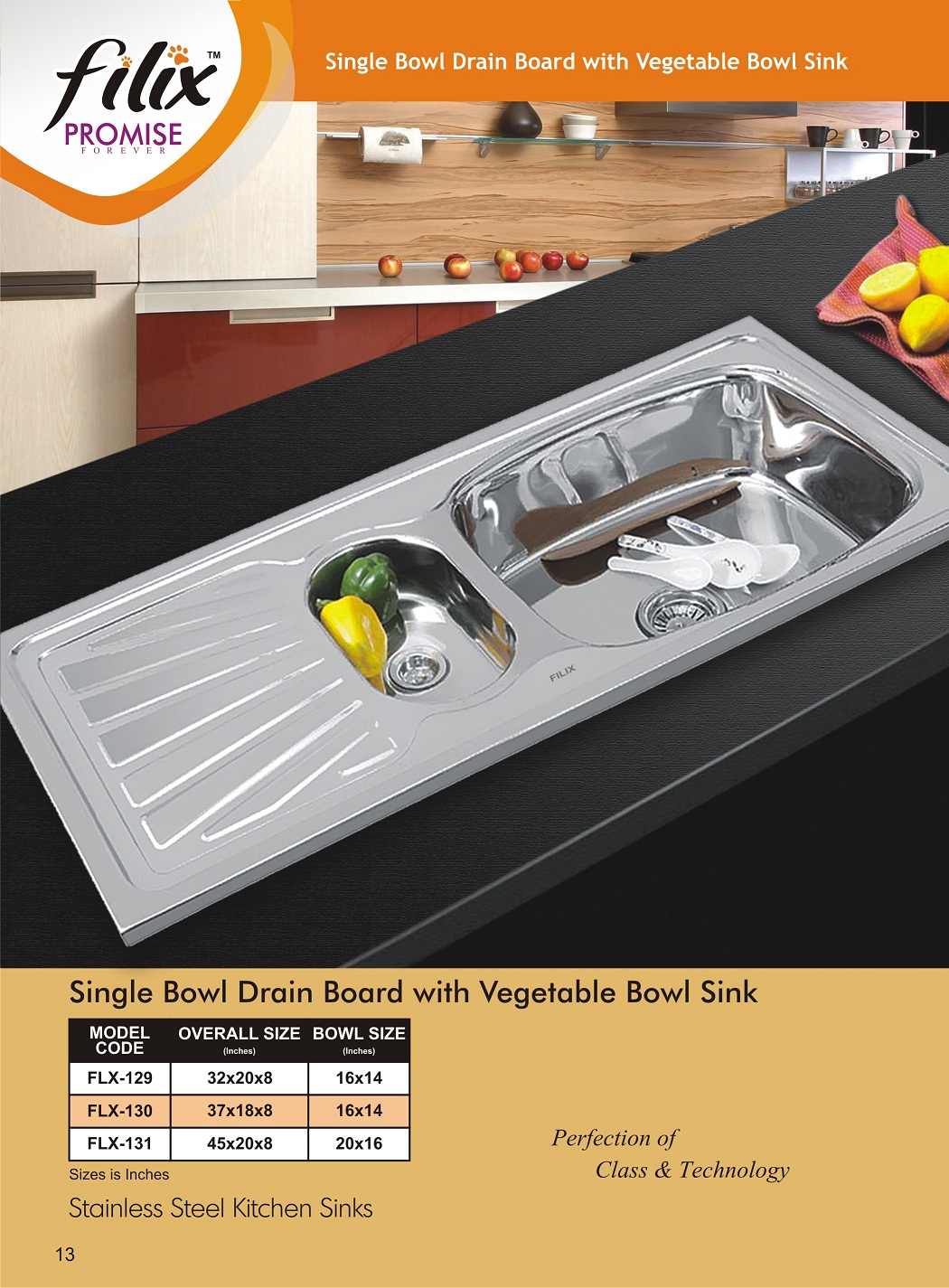 filix Single Bowl Drain Board With Vegetable Bowl Sink